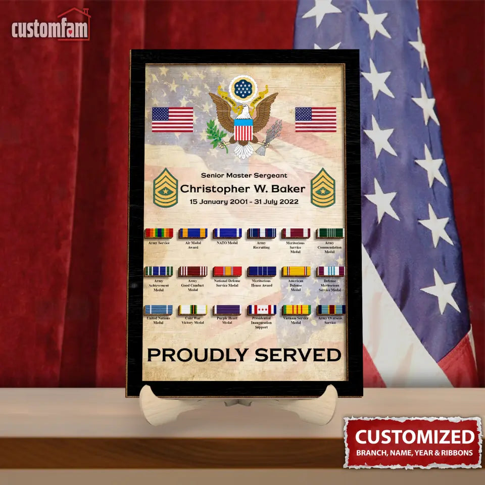 Personalized Veteran Ribbons And Rewards 2 Layered Wooden Sign, Veterans Gift