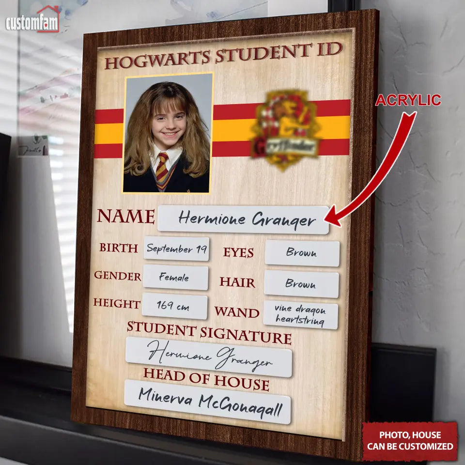 Wizard Hogwarts Student ID Personalized Magical Wooden Sign, HP Fan Gifts