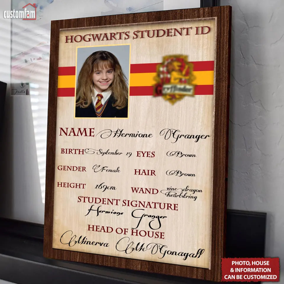 Wizard Hogwarts Student ID Personalized Information Magical Wooden Sign, HP Fan Gifts