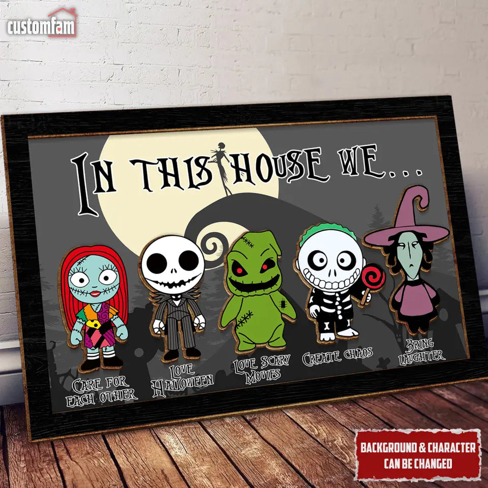 In This House We Horror Nightmare Before Christmas Frame Wood Sign, Halloween Decoration, Halloween Gift Idea