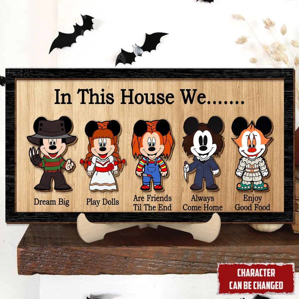 Funny In This House We Horror Scary Movies Halloween 2 Layered Frame Wooden Sign, Halloween Decor