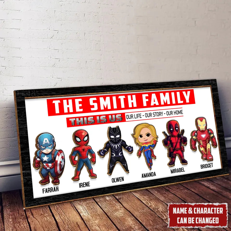 This Is Us Personalized Superhero Family Members 2 Layered Wooden Sign, Family Gifts