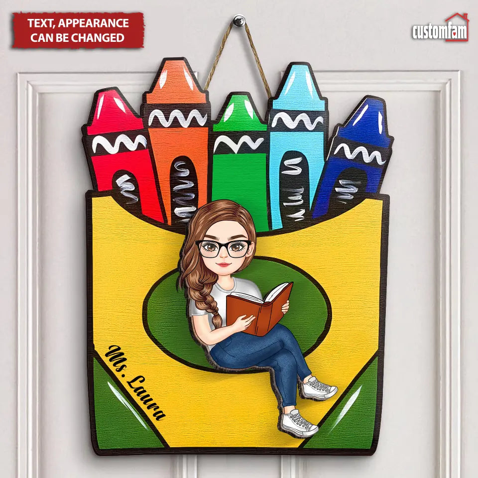 Personalized Crayon Box Teacher Door Hanger, Classroom Decor, Back To School Gifts