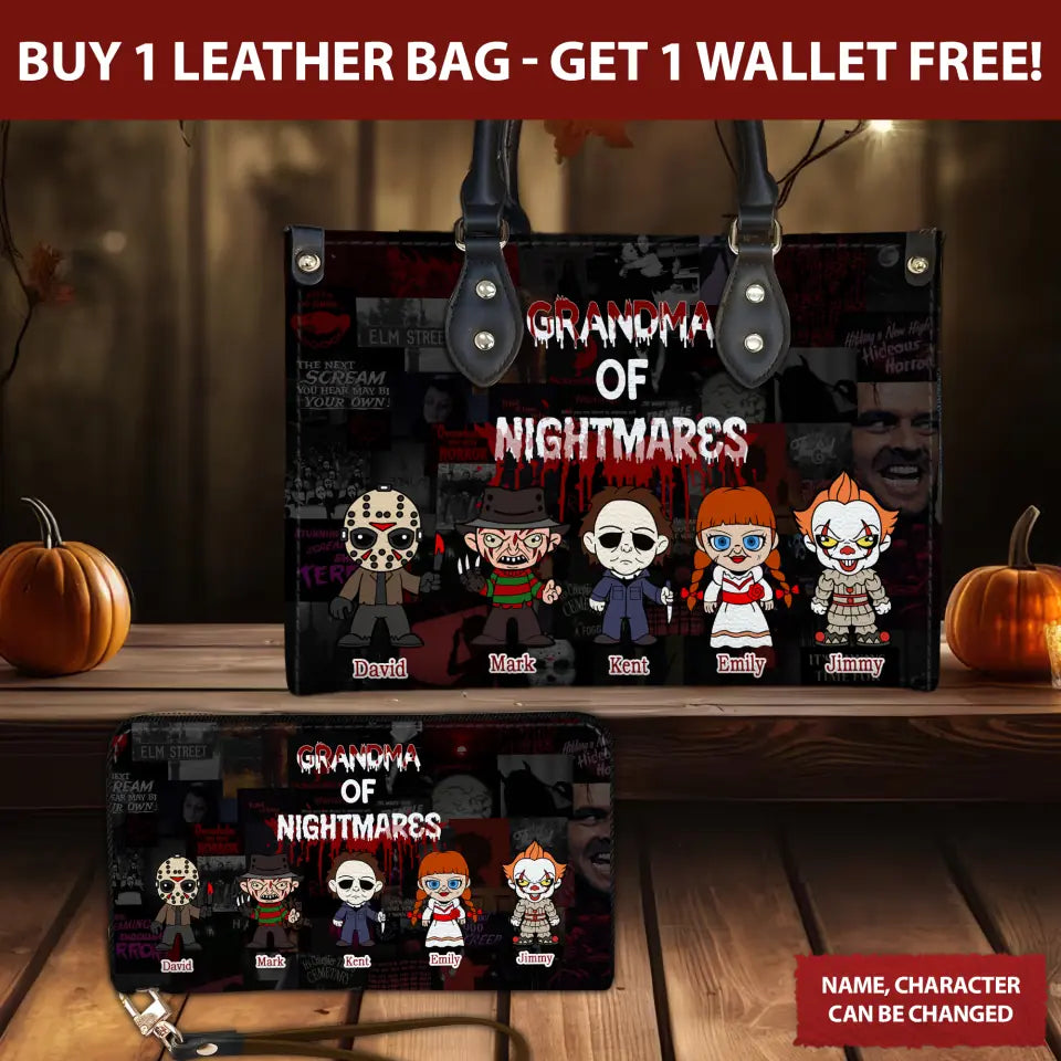 Grandma Of Nightmares Personalized Horror Movies Characters Purse, Halloween Bag