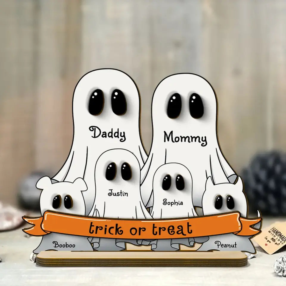 Family Boo Halloween Personalized 2-Layer Standing Wooden Sign, Halloween Decor