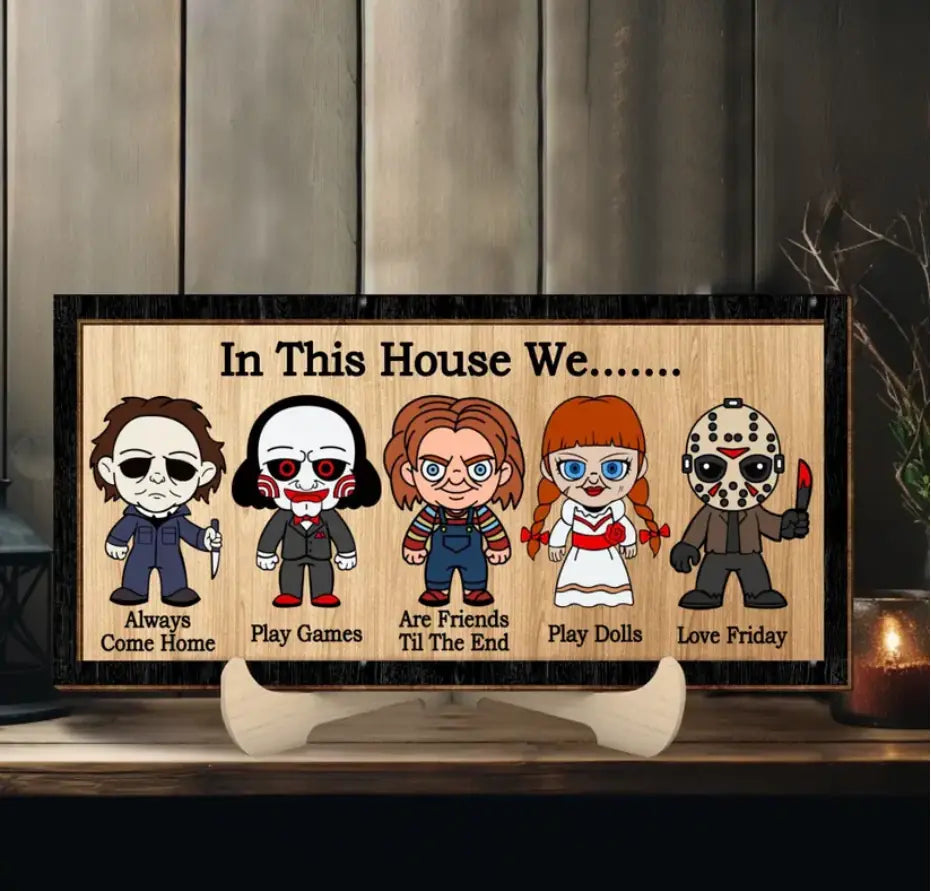 In This House We Horror Scary Movies Halloween 2 Layered Frame Wooden Sign, Christmas In July