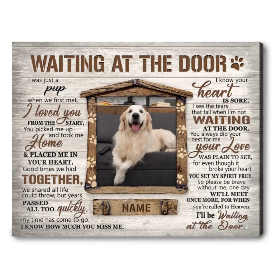 Waiting At The Door Personalized Photo Canvas Wall Art, Memorial Gifts For Dog Lovers