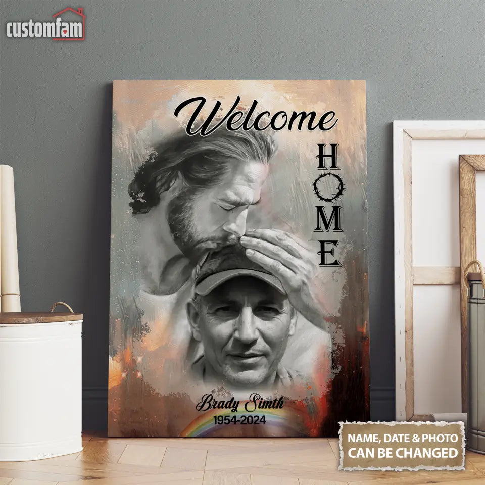 Welcome Home Jesus Personalized Memorial Canvas Prints, Fathers Day In Heaven Gifts