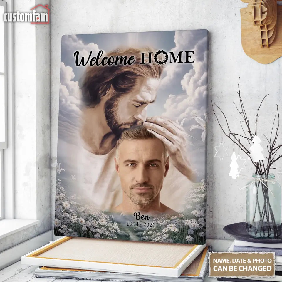 Heaven Welcome Home Personalized Memorial Canvas, Remembrance Gifts For Loss Of Father