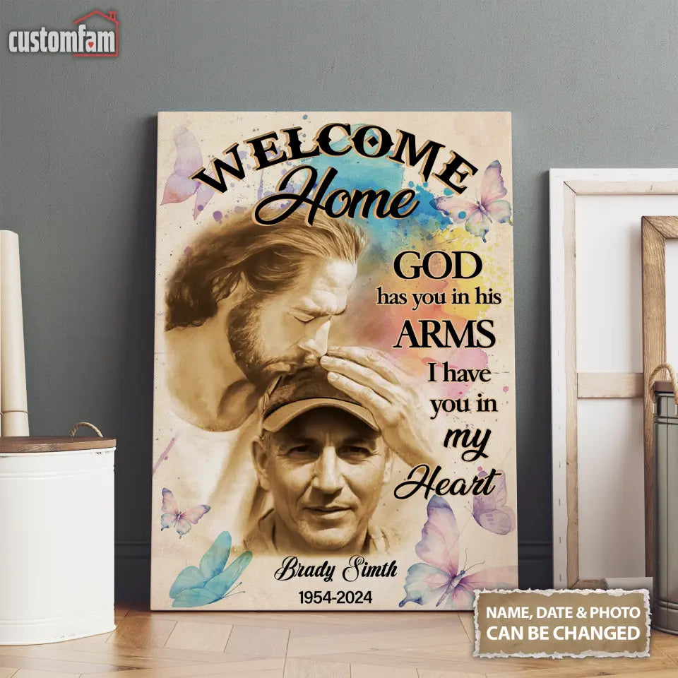 God Has You In His Arms Memorial Canvas Prints, Father Husband Remembrance Gifts