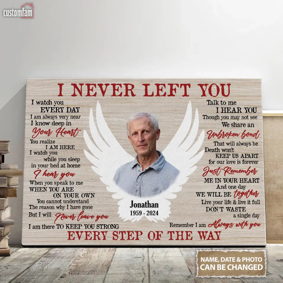 I Never Left You Personalized Memorial Canvas Wall Art, Sympathy Gifts