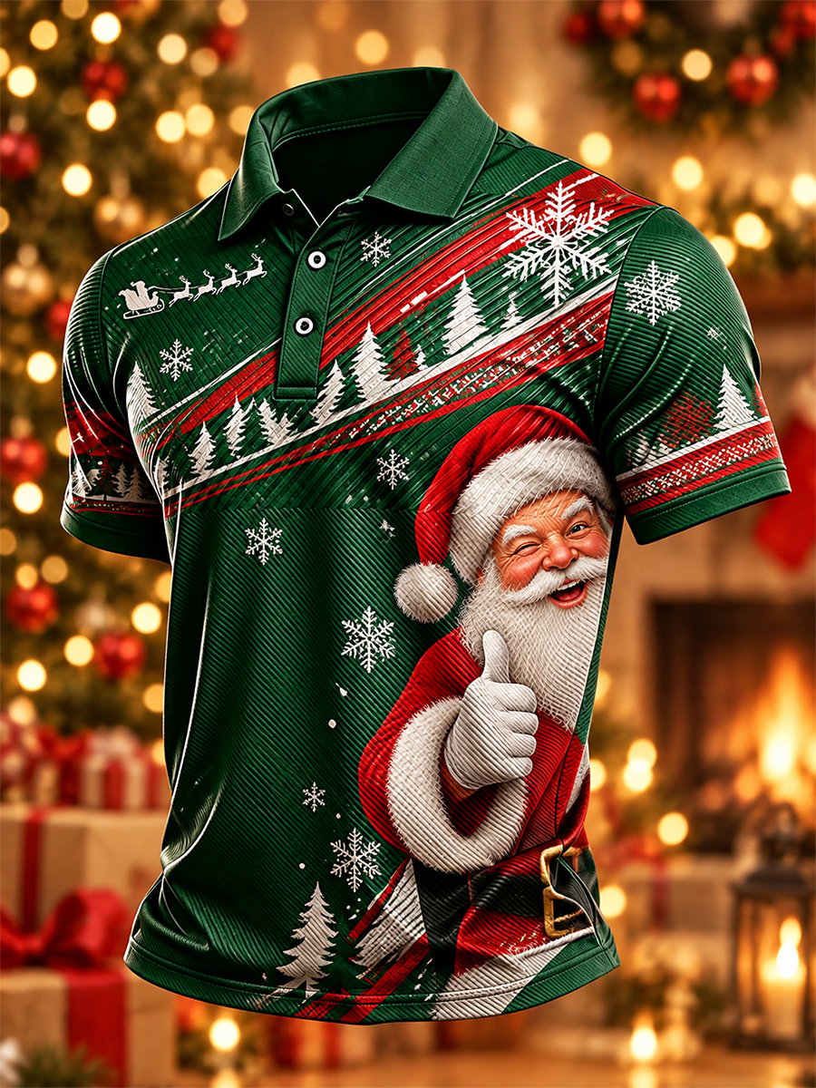 Winking Santa Thumbs Up Christmas Polo Shirt for Men