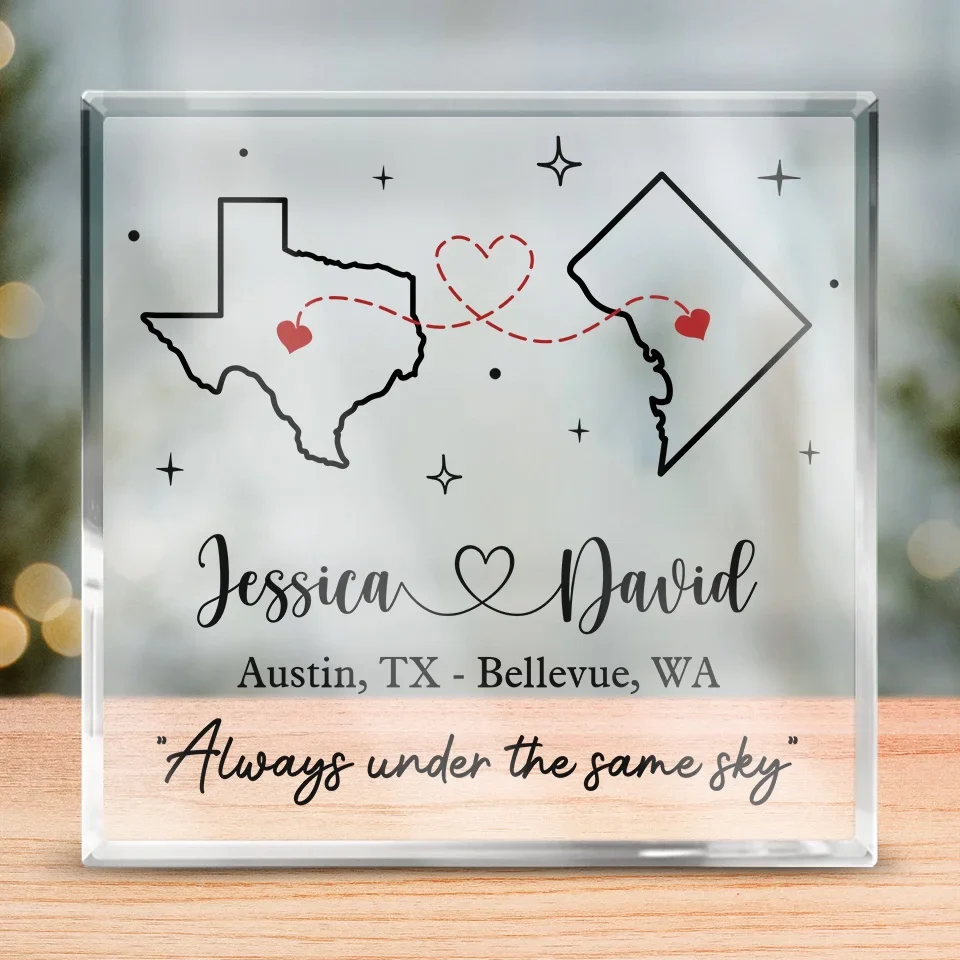 Always Under The Same Sky Acrylic Plaque, Long Distance Gifts, Couple Valentine Gift, Personalized Gift For Couple