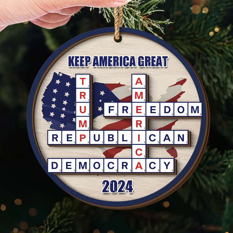 Keep America Great, Trump2024 Crossword Puzzle 2-Layer Wooden Ornament, Christmas Decor