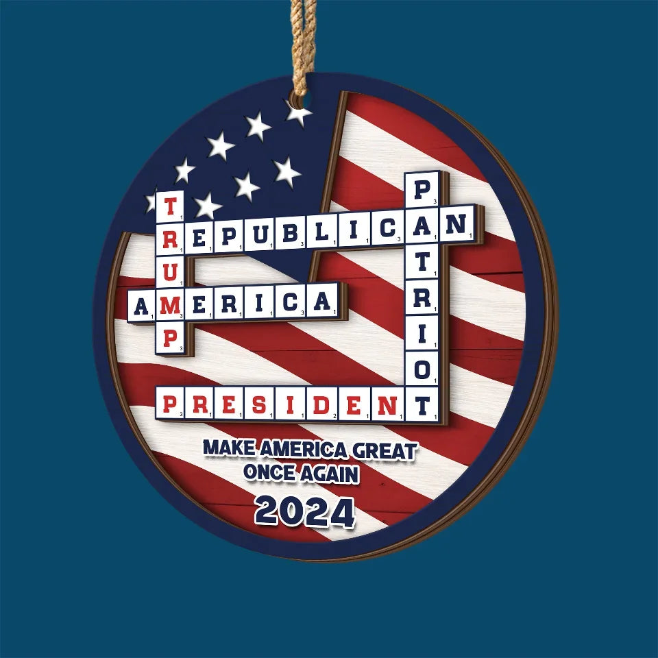 Trump2024 Make America Great Again Crossword Puzzle Ornaments, 2-Layer Wooden Ornament