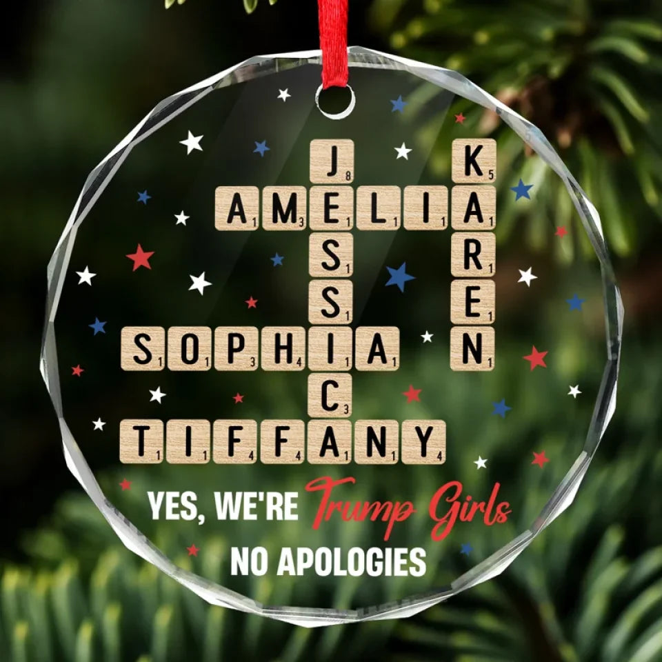 Trump2024 We Are Trump Girl, Crossword Puzzle Name Full Glass Ornament, Christmas Ornament, Christmas Decor