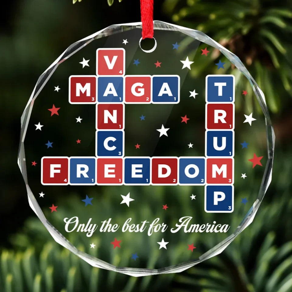 Trump2024 Only The Best For USA Crossword Puzzle Full Glass Ornament, Christmas Ornament, Christmas Decor