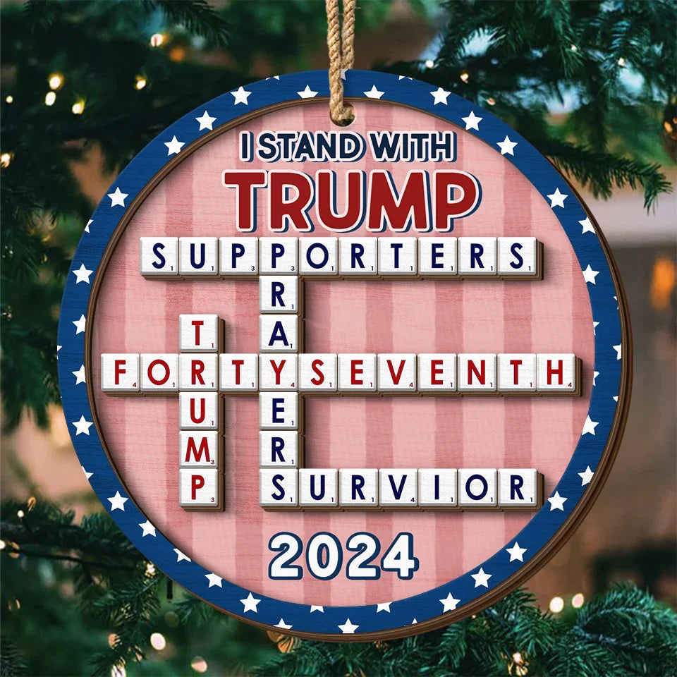 I Stand With Trump, Trump2024 Crossword Puzzle 2-Layer Wooden Ornament, Christmas Decor