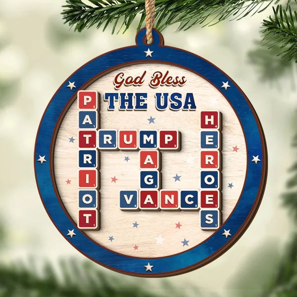 Trump2024 Patriot Trump Crossword Puzzle Ornaments, 2-Layer Wooden Ornament, Christmas Decor