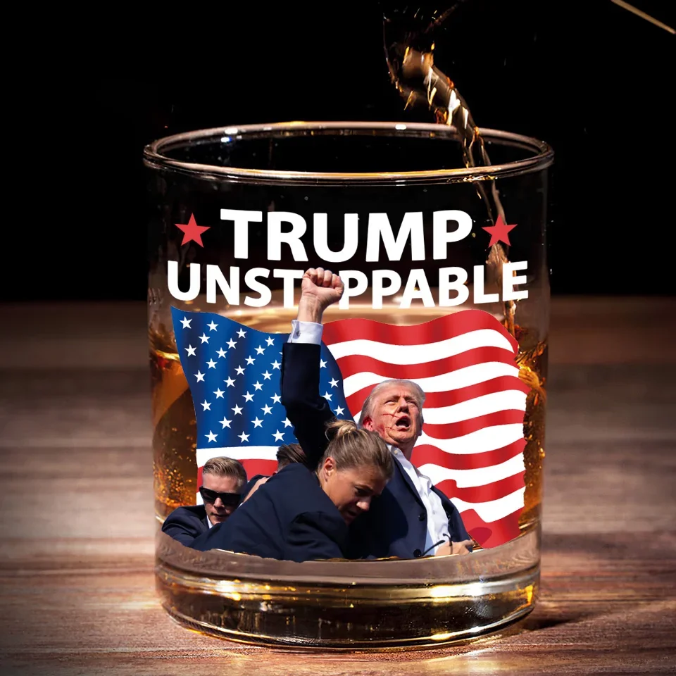 Trump2024 Unstoppable, US Election Whiskey Glass, Glass Stemware