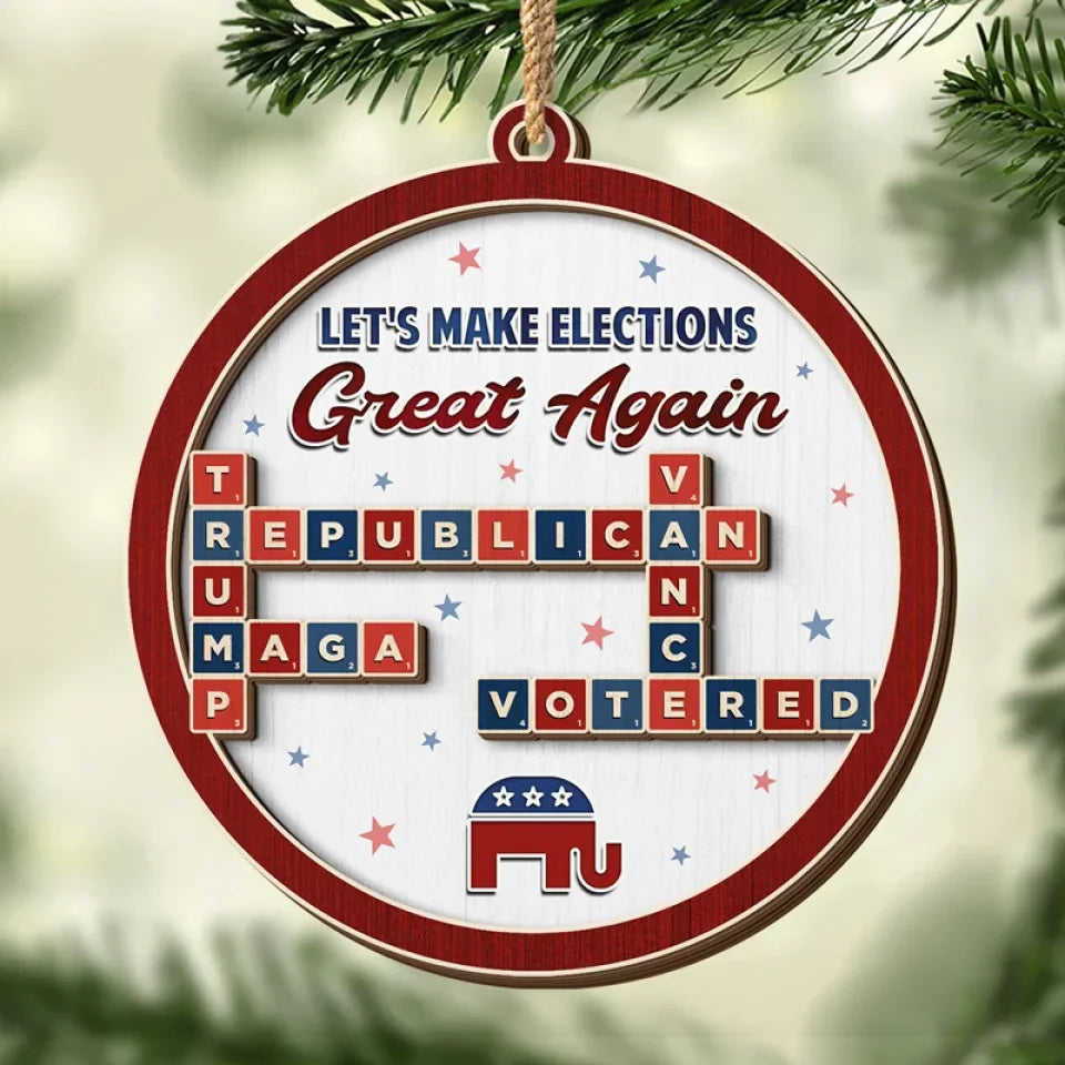 Trump2024 Let Make Election Great Again Crossword Puzzle Ornaments, 2-Layer Wooden Ornament, Christmas Decor