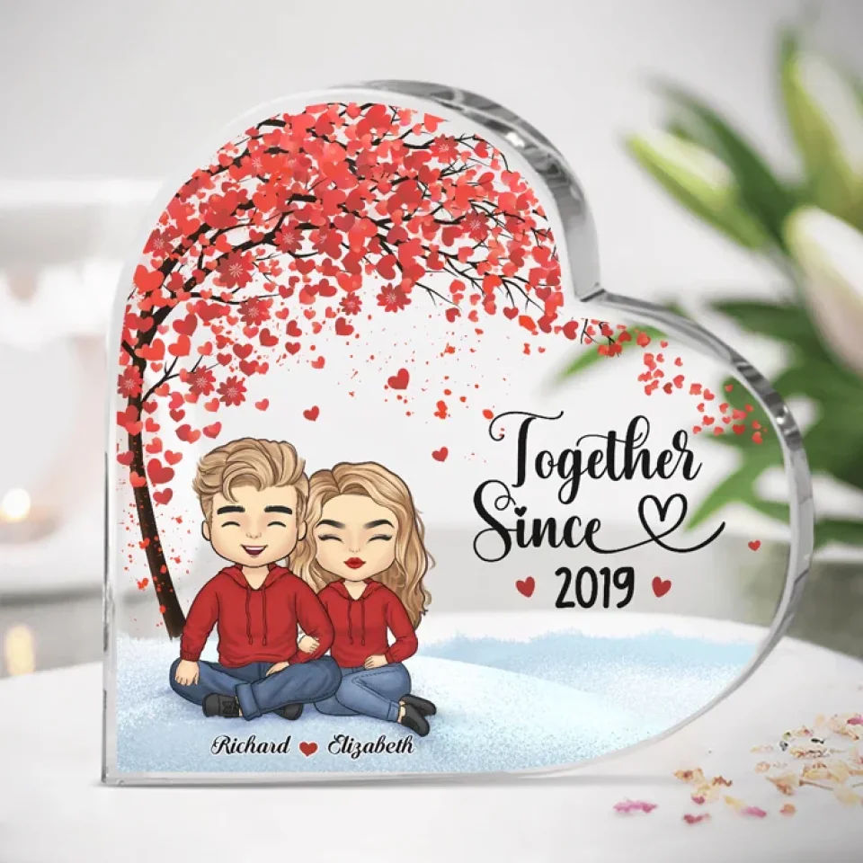 Personalized Together Since Heart Acrylic Plaque, Couple Valentine Gift, Anniversary Gifts For Couples