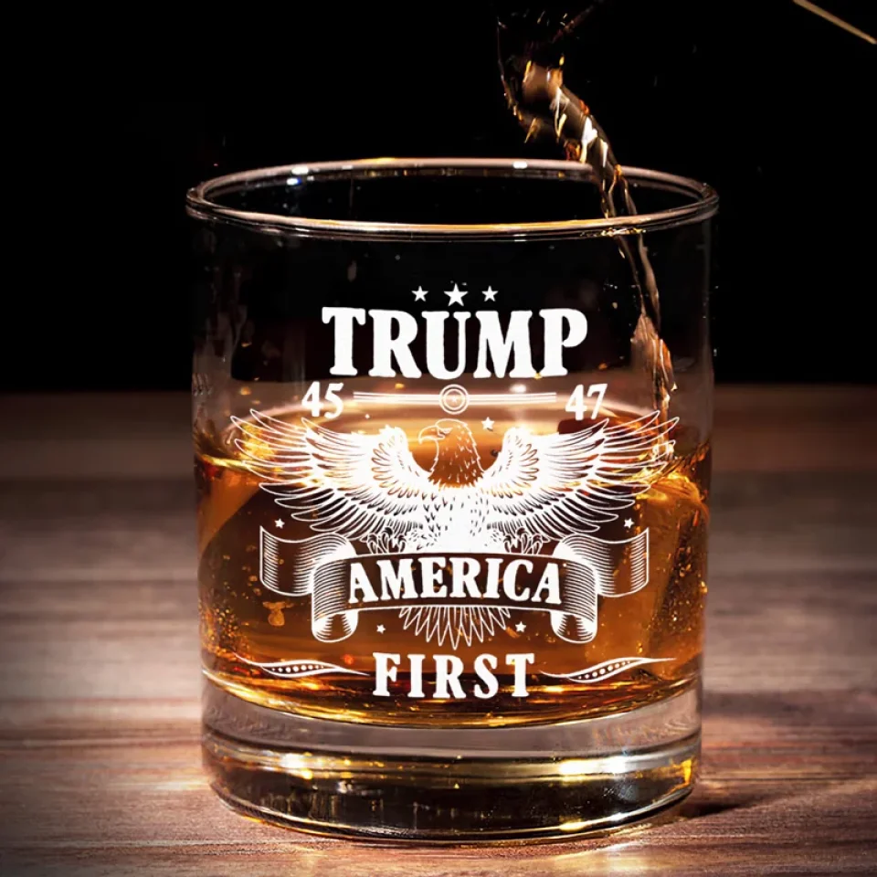 America First, Trump2024 USA President Whiskey Glass, Glass Stemware, Presents For Dad