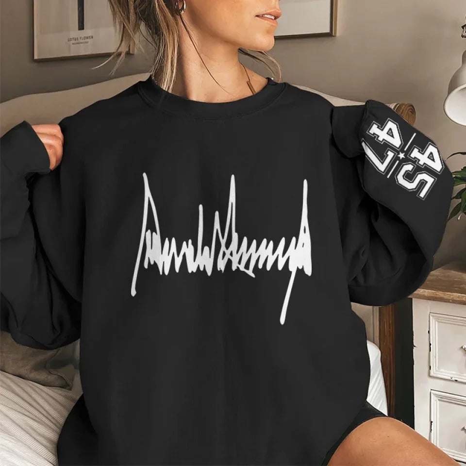 45 47 US Elections Unisex Sweatshirt With Design On Sleeve, Trump Shirt, Patriot Gift