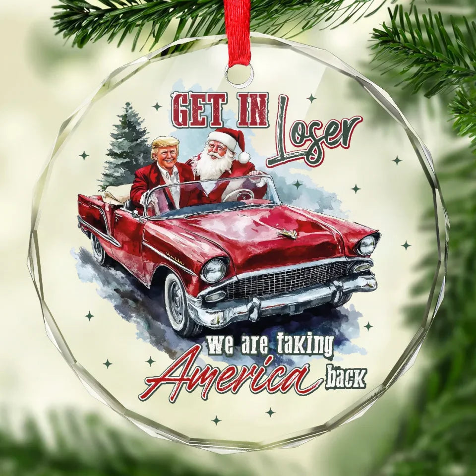 Trump2024 We Are Taking America Back Full Glass Ornament, Funny Christmas Ornament