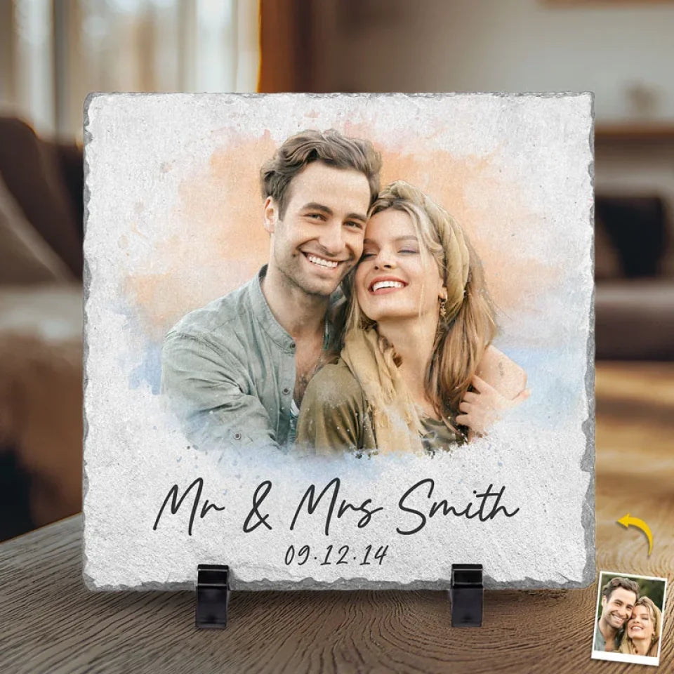 Custom Photo Square Shaped Stone With Stand, Gifts For Couple