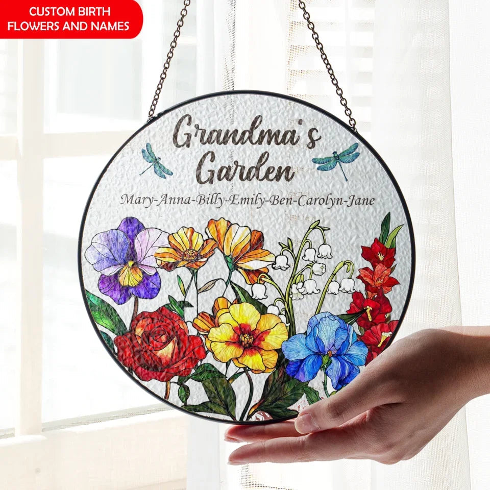 Grandma's Garden Birth Flowers, Custom Stained Glass, Mother's Day Gift