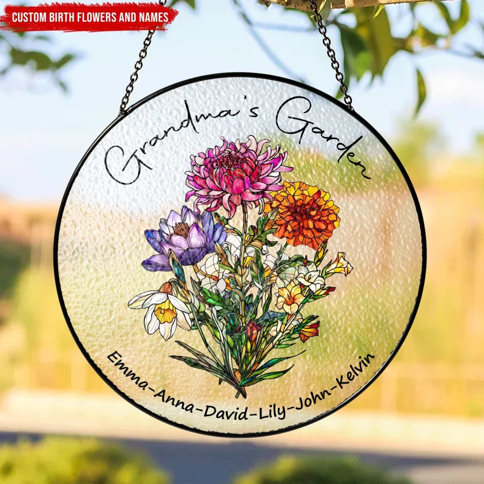 Grandma's Garden Birth Flowers, Personalize Stained Glass, Mother's Day Gift