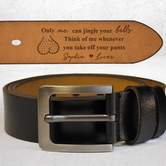 Only Me Can Jingle Your Bells Engraved Leather Belt, Personalized Belts For Him, Valentine Gift Ideas For Him