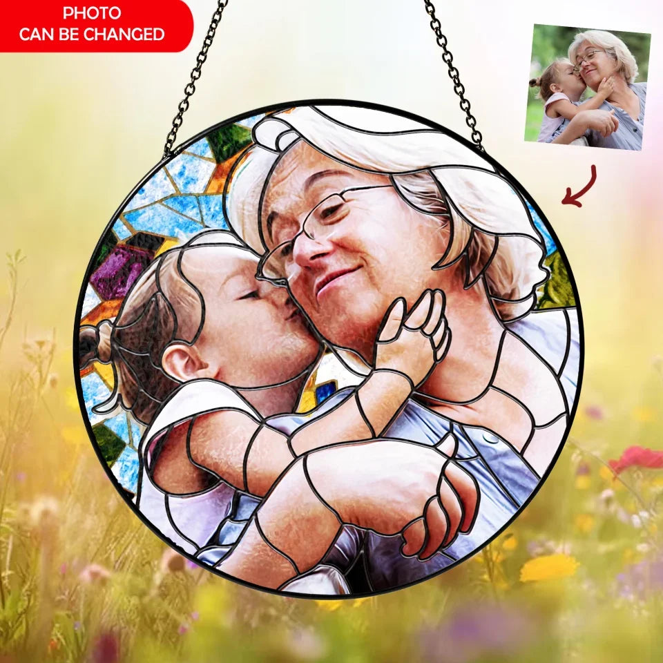 Grandma And Grandkids Portrait, Personalized Window Stained Glass, Suncatcher Hangings, Mother's Day Gift