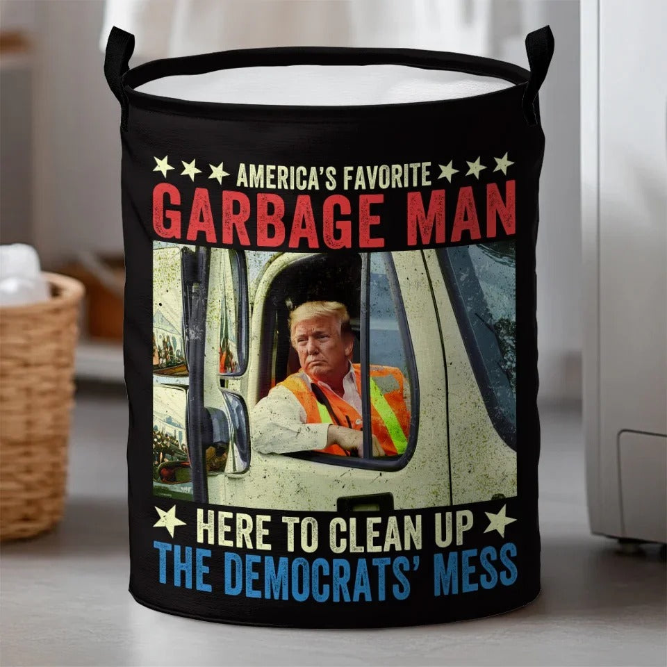 America's Favorite Garbage Man Funny Trump Laundry Basket, Patriot Gift