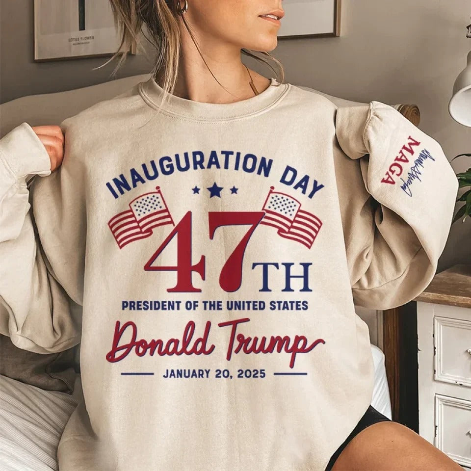 47th US Elections Unisex Sweatshirt With Design On Sleeve, Trump Shirt, Patriot Gift