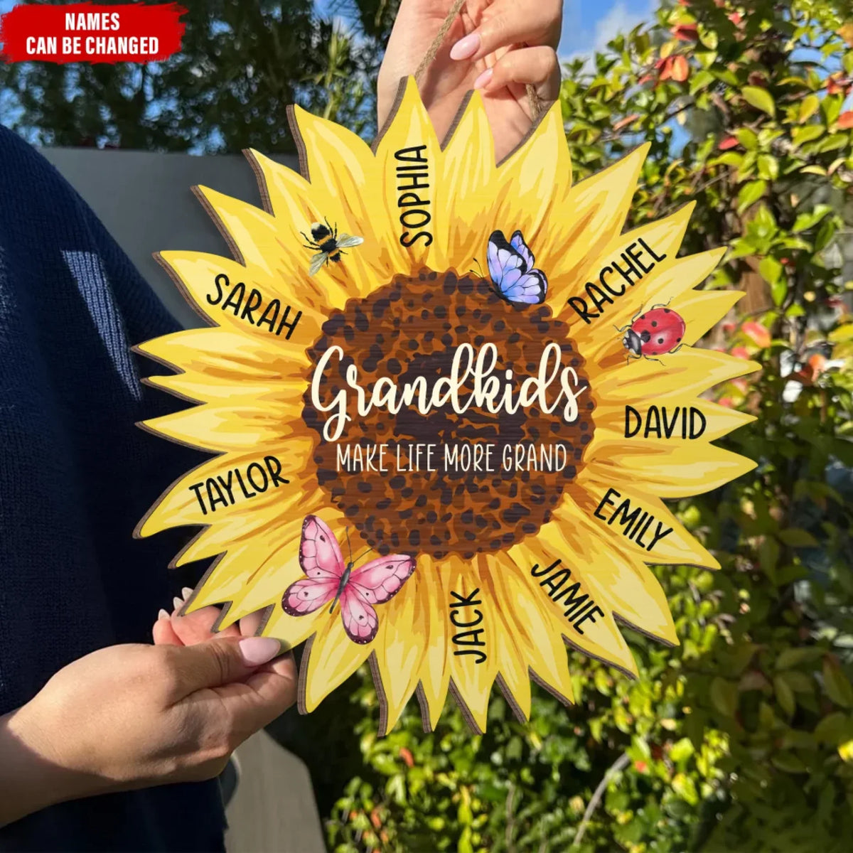 Sunflower Grandkids Make Life More Grand 2 Layered Wood Sign, Mother's Day Gift, Gift For Mom And Grandma