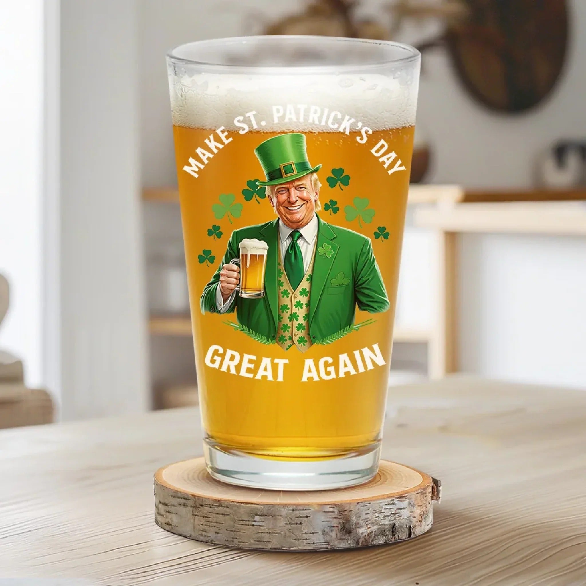 Funny Trump Make St. Patrick's Day Great Again Beer Glass, St. Patrick's Day Gift