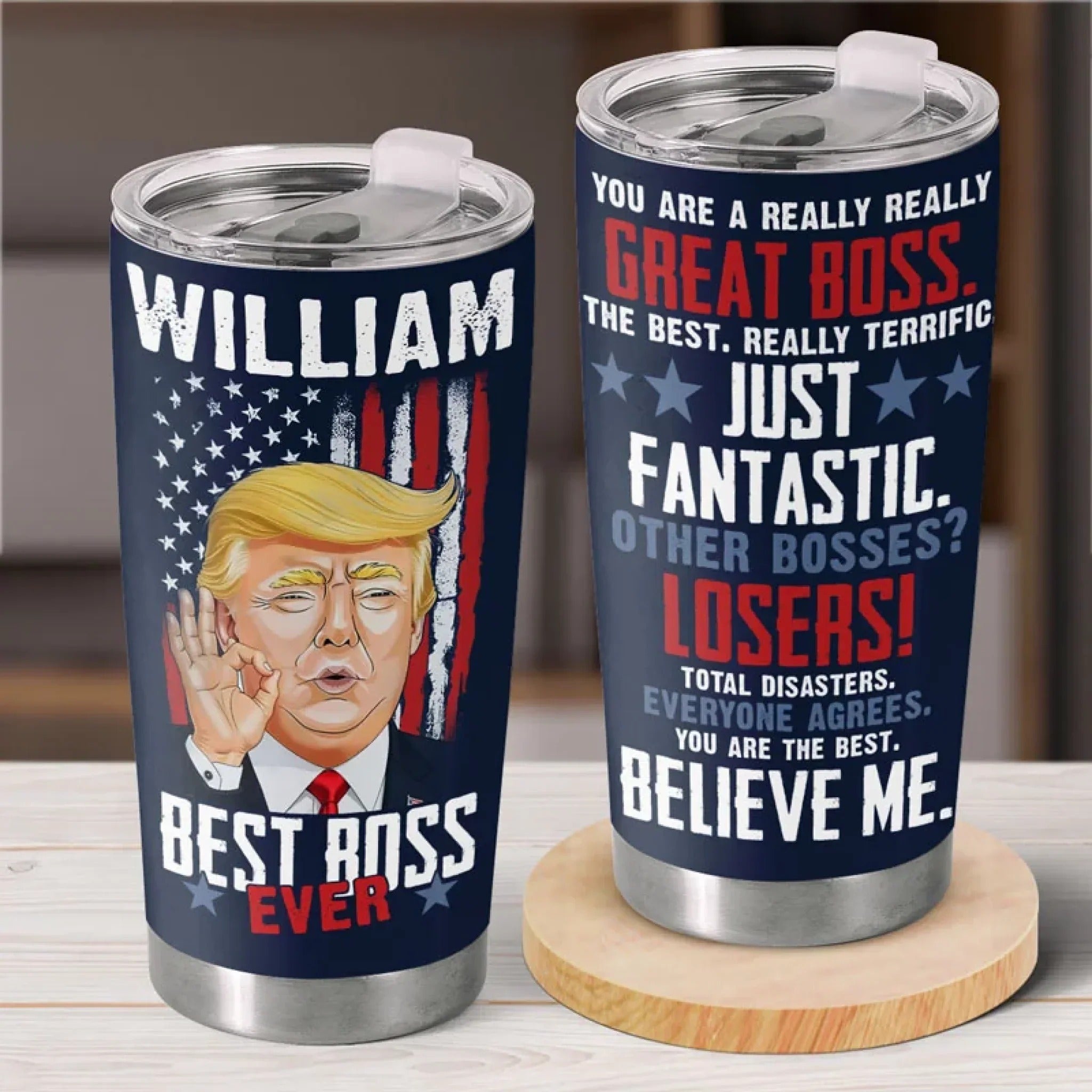 Best Boss Ever Funny Trump Personalized Stainless Steel Tumbler, 20oz Insulated Tumbler, US Patriotic Gift