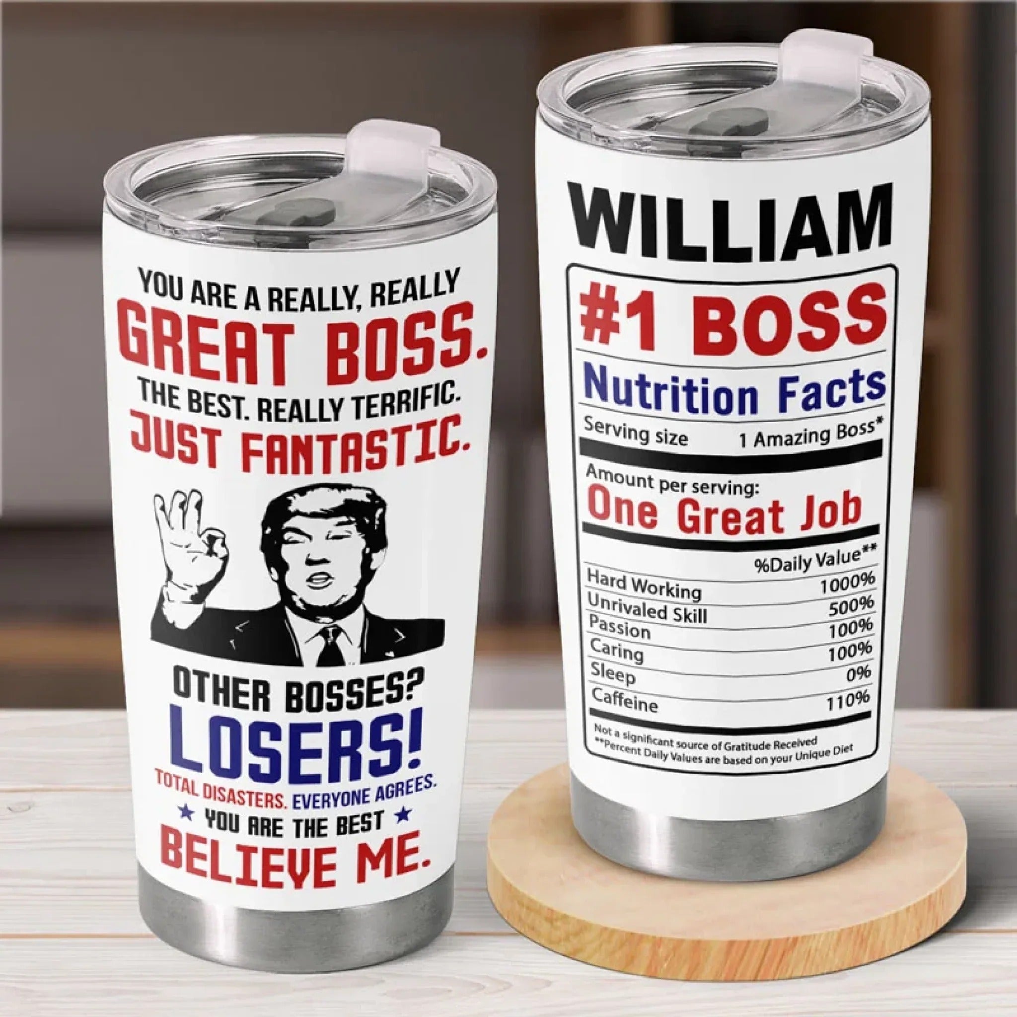 Funny Trump Great Boss Personalized Stainless Steel Tumbler, 20oz Insulated Tumbler, Patriotic Gift