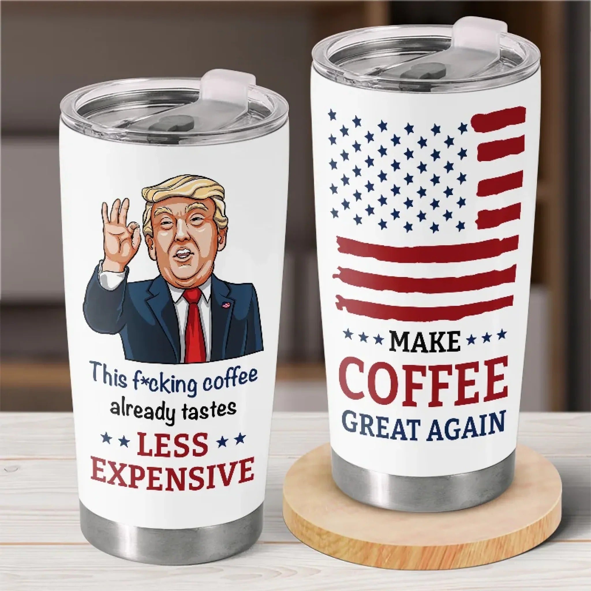 Make Coffee Great Again Funny Trump Personalized Stainless Steel Tumbler, Insulated Tumbler, Patriotic Gift