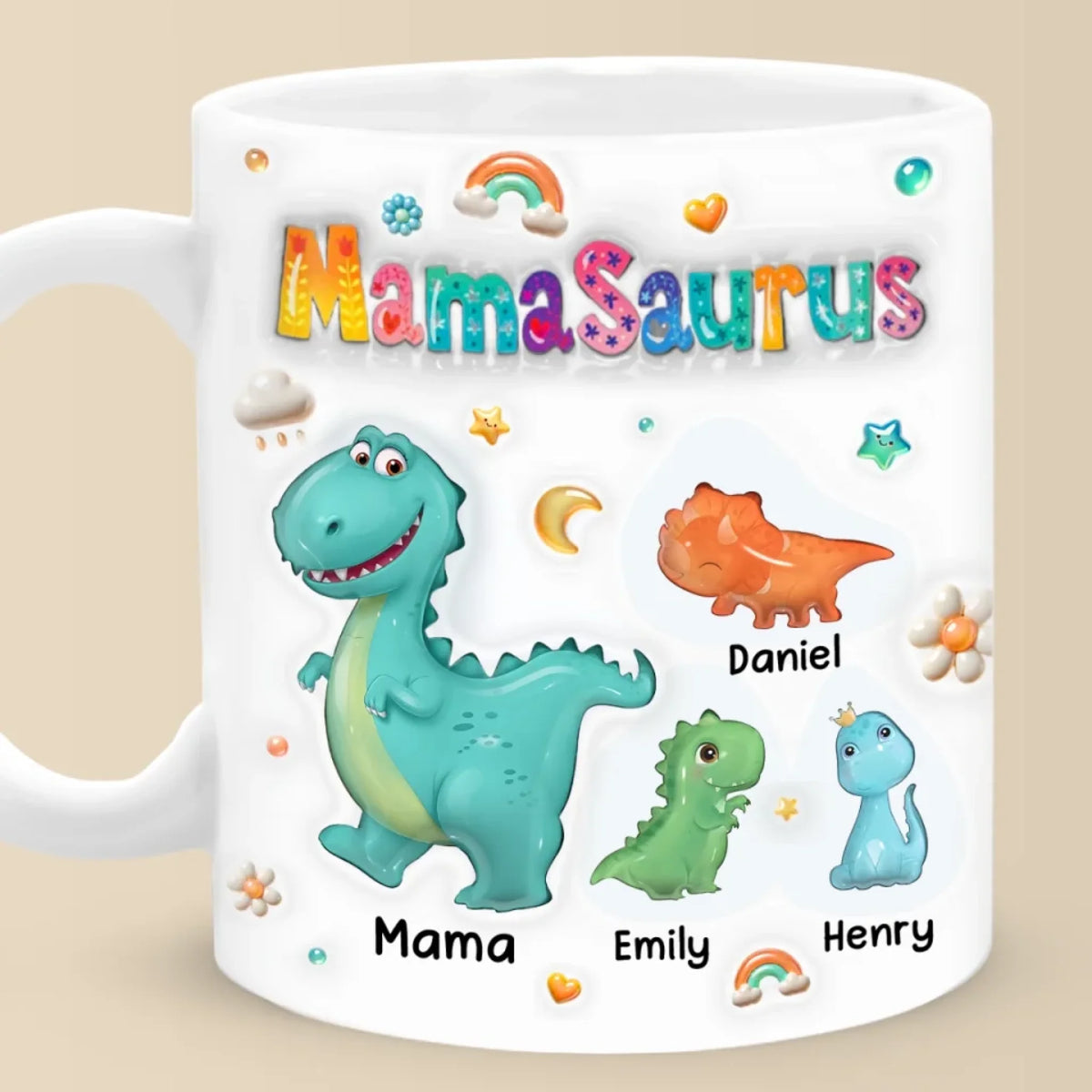 Dino Family Custom Mug, Mothers Day Gift, Gift For Mom And Grandma