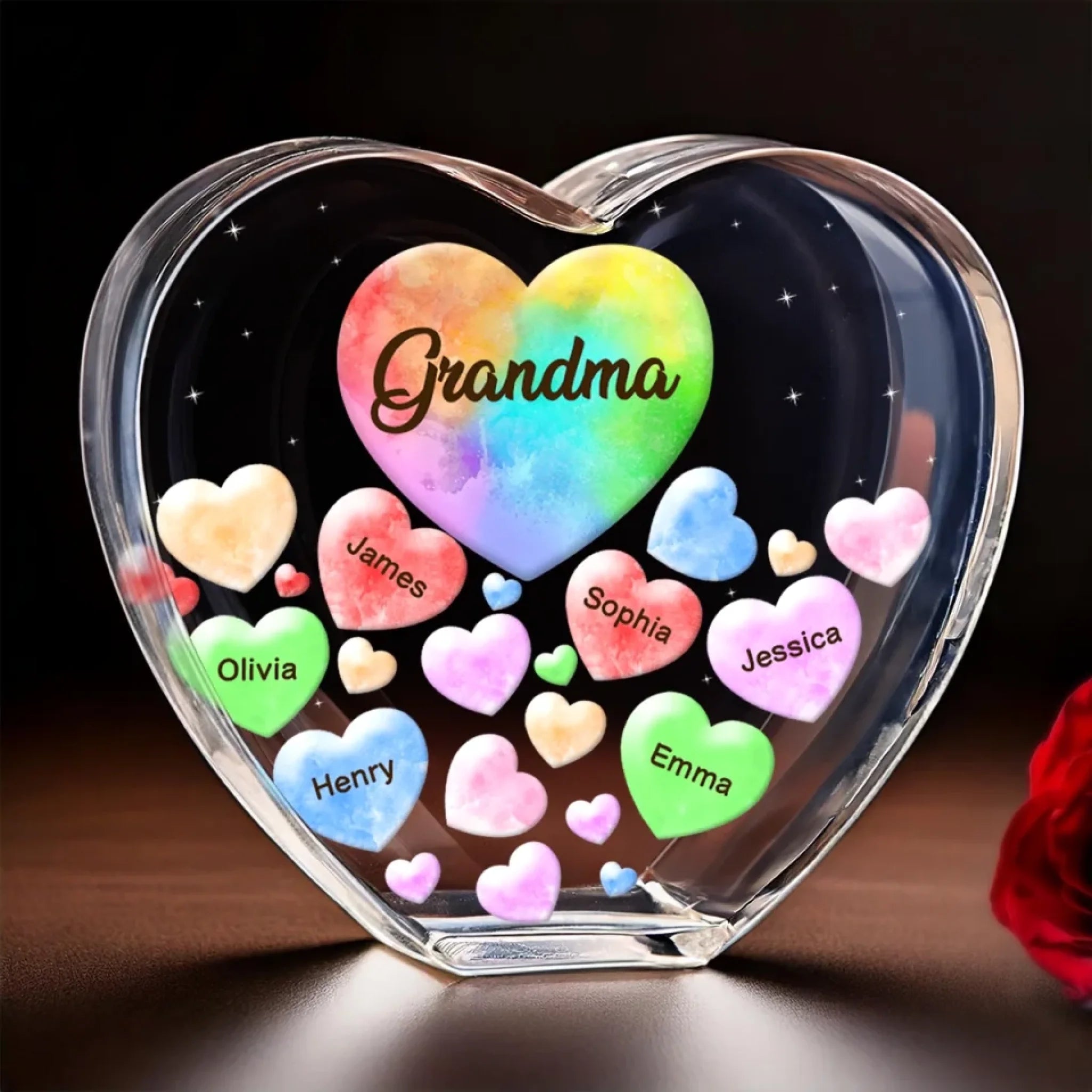 Grandma’s Love In Every Heart Personalized Acrylic Keepsake. Mothers Day Gift