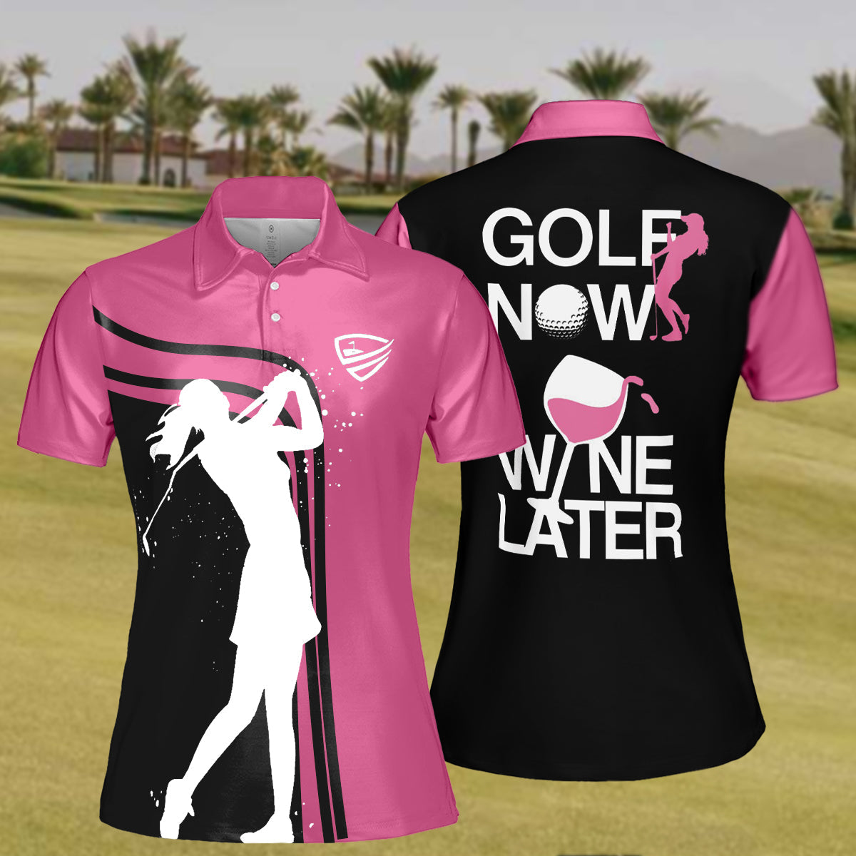 Golf Now Wine Later Funny Womens Golf Polo Shirt, Womens Golf Gifts