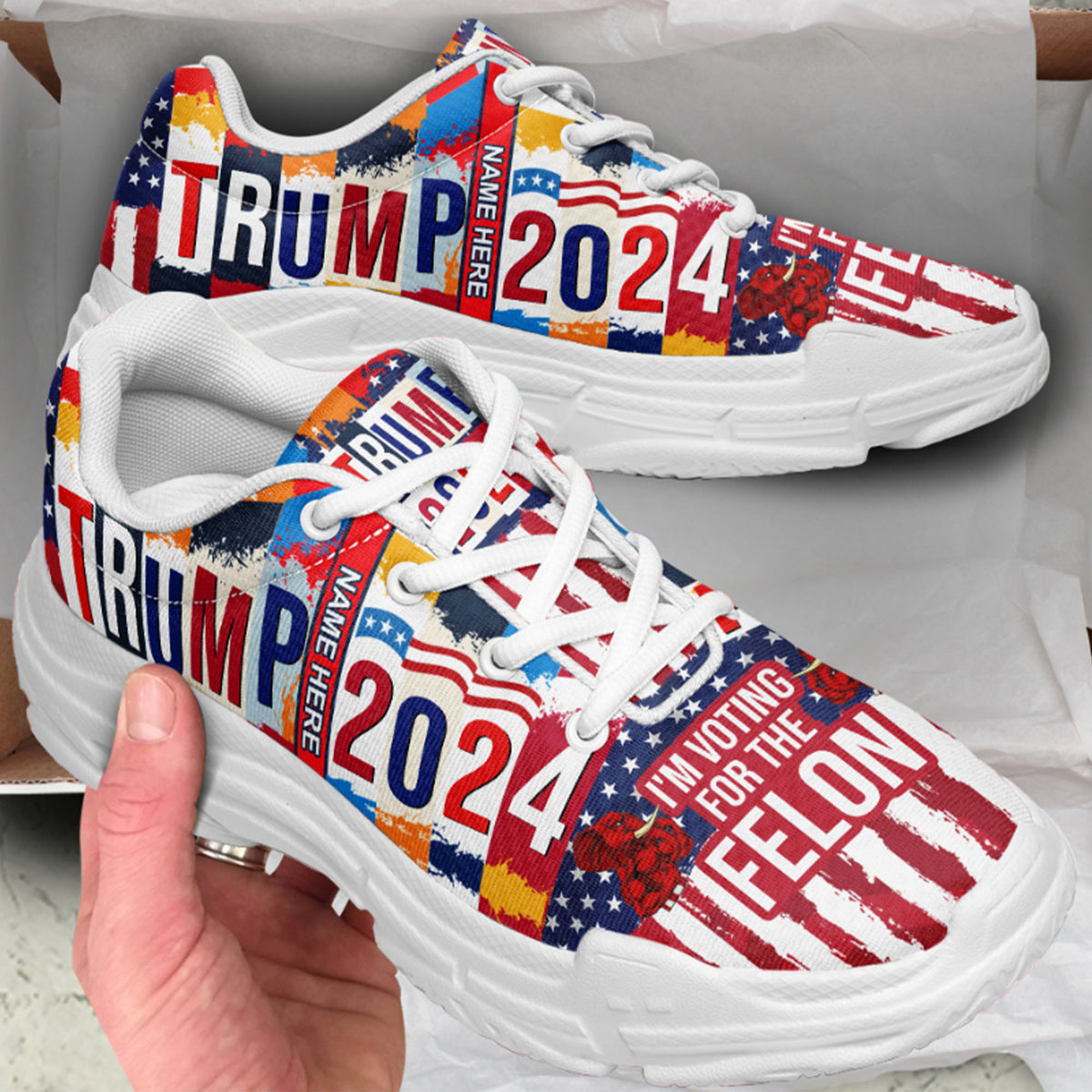 Trump2024 I'm Voting For The Felon, Patriotic Trump Shoes, America President Chunky Shoes