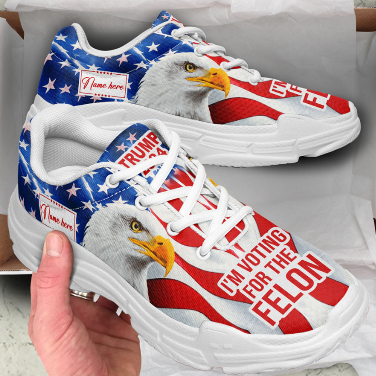 Trump2024 America Eagle, I'm Voting For The Felon Patriotic Trump Shoes, America President Chunky Shoes