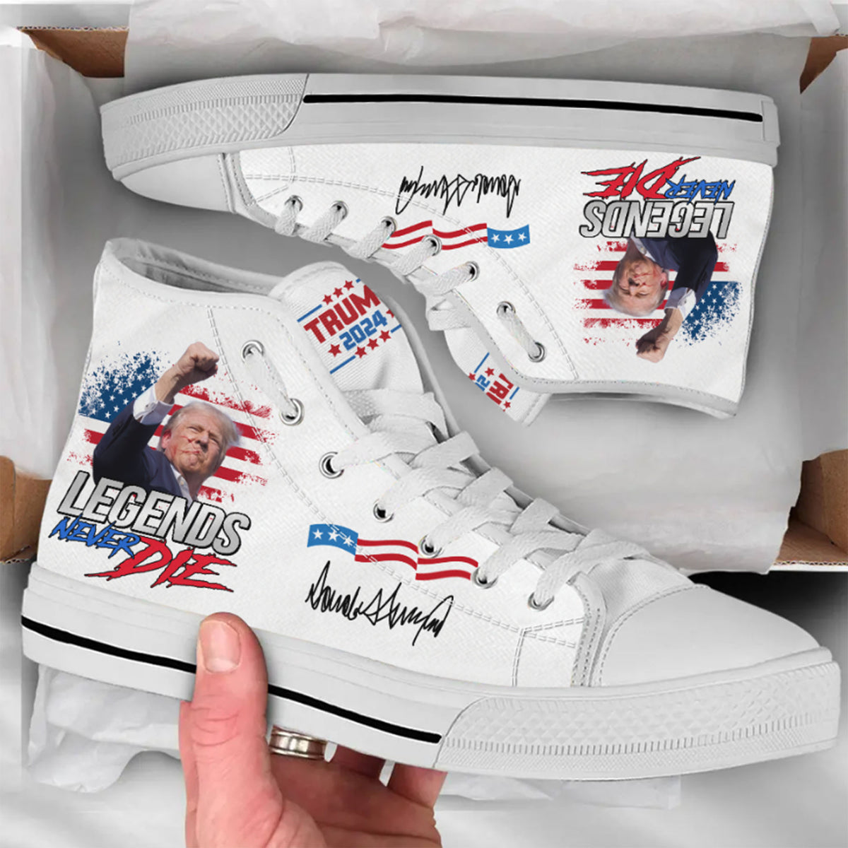 Legends Never Die, Trump2024 America President Unisex Shoes, Trump 2024 Canvas Shoes