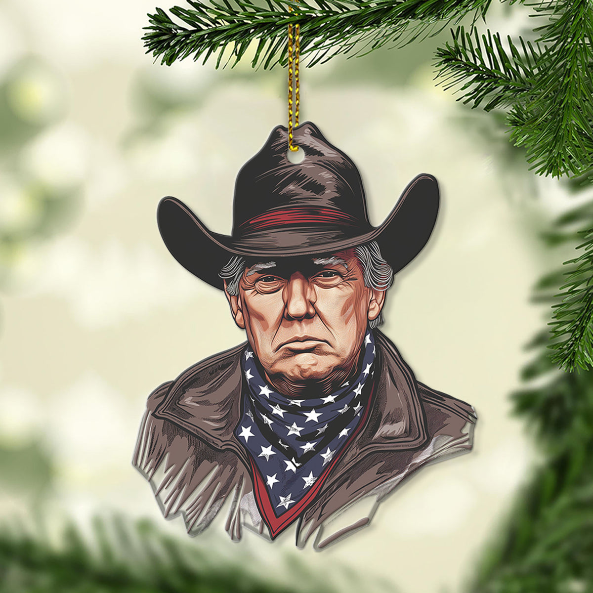 Trump Cowboys Acrylic Christmas Ornament, Funny Political Ornament