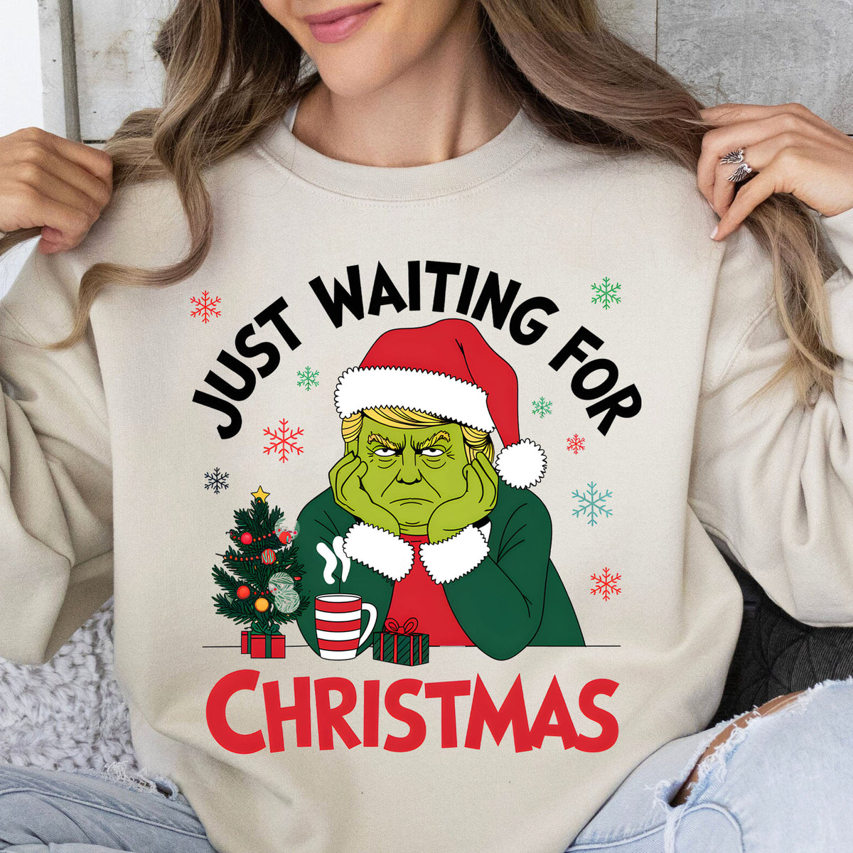 Just Waiting For Christmas Trump2024 Funny Christmas Sweatshirt, Funny Political Shirts