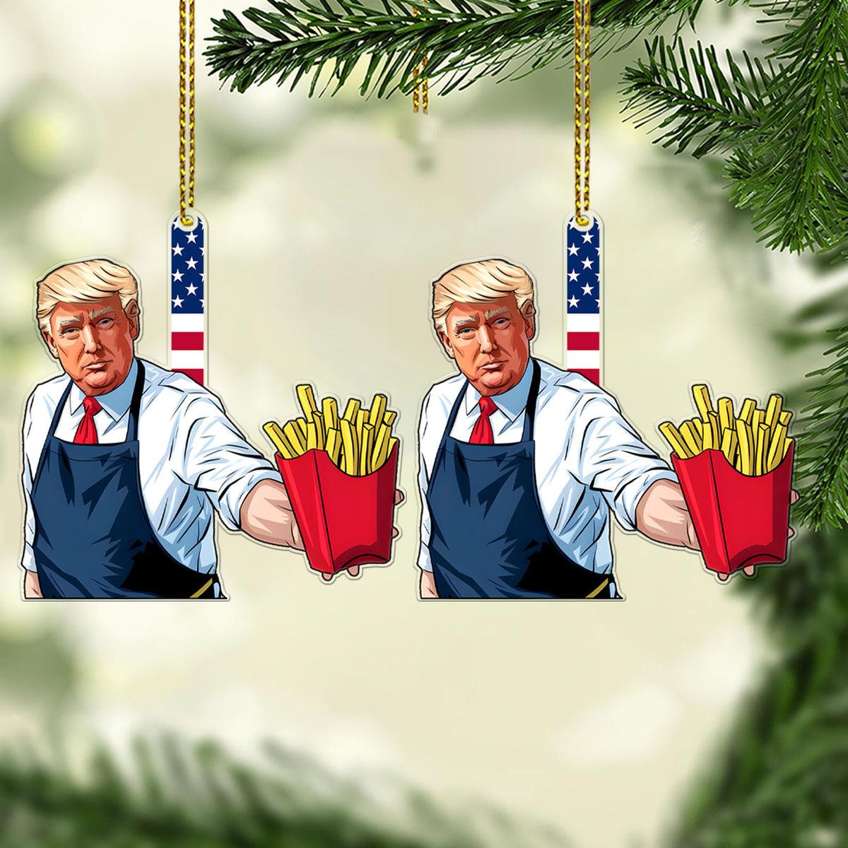 Trump2024 Fries  Funny Acrylic Christmas Ornament, 47th President, Christmas Decor